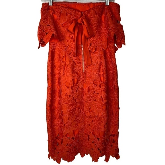 Saylor x Free People Erin Coral Red Lace Strapless Dress Size: Small - Picture 6 of 14
